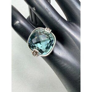 Brighton Silver Plated Blue Aquamarine Crystal Ring Size 4.5 Elegant Statement